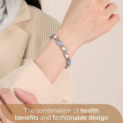Feraco Magnetic Bracelet for Women Titanium Steel Magnetic Bracelet with Neodymium Magnets & Sparkling Crystals, Christmas Jewelry Gifts (Tricolor)