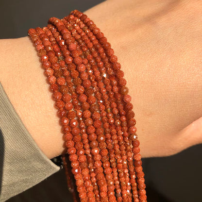 Song Xi 120pcs 3mm Natural Golden Sandstone Gemstone Beads Faceted Round Loose Stone Beads for Jewelry Making