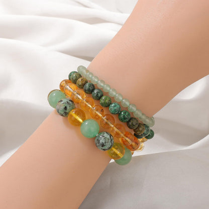 Vinswet 4pcs Natural Stone Beaded Bracelets for Women Men,Healing Crystal Gemstones Stretch Bracelet,4mm 6mm 8mm 10mm Aventurine African Turquoise Citrine Anxiety Stress Relief Bracelet Jewelry Gifts
