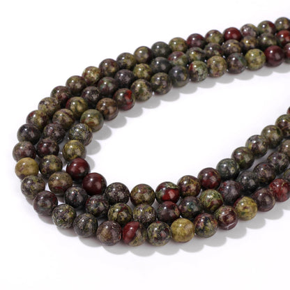 Risyfjew 100PCS 8mm Natural Dragon Bloodstone Beads Gemstone Round Loose Beads for Jewelry Making Chakra Crystal Stone Beads for Bracelets Necklace Earrings Making Supplies (100pcs/Strand)