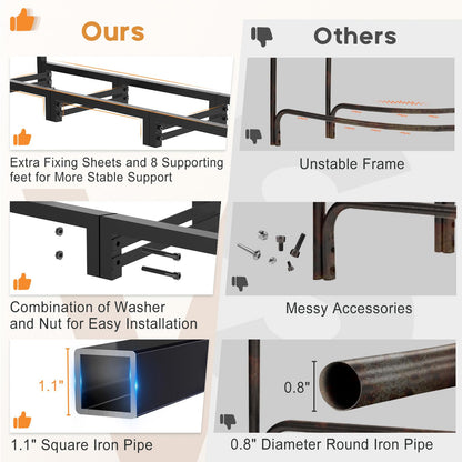 LOENIY 4ft Firewood Rack Outdoor with Waterproof Widened Cover, Heavy Duty Firewood Holder includes Carrier Bag, Powder-coated Wood Rack with Hooks, Firewood Storage Rack for Fireplace Deck Patio