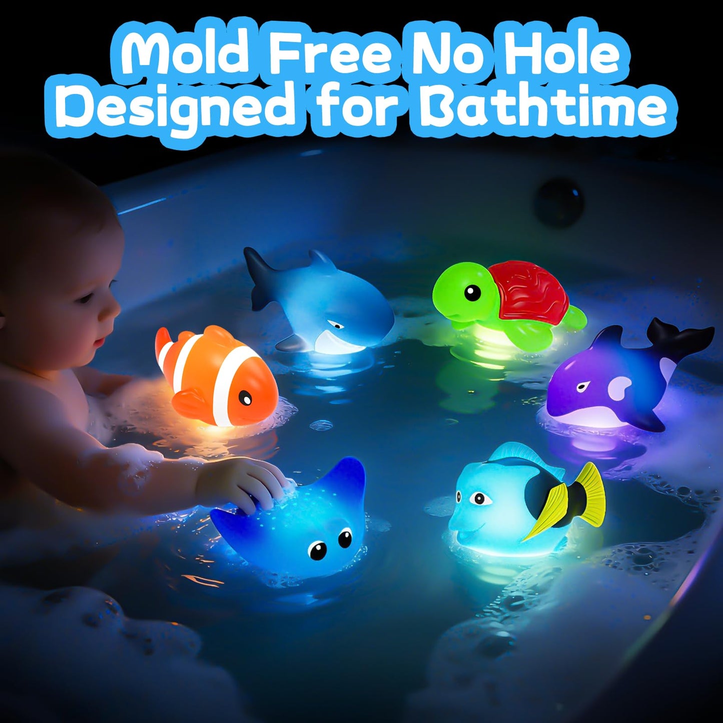 ZGLYMUS Light Up Bath Toys,No Hole Mold Free Baby Bath Toys,Ocean Animal Water-Activated Lights Flashes and Change Color,Sensory Lights Toys for Babies and Toddlers,Bathtub,Shower,Water Table, Pool