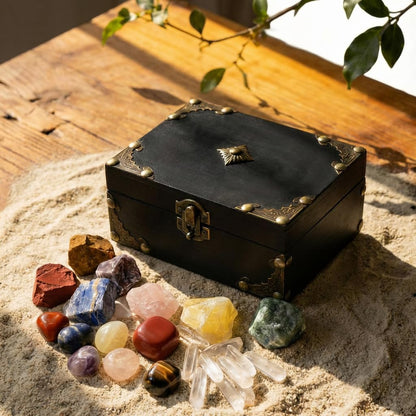 Juliful Unic 23-Piece Crystal Healing Set with 7 Raw & 7 Polished Stones 9 White Quartz Authentic Brazil & Uruguay Crystals in Wooden Box Complete Chakra Kit with Guide for Meditation Reiki Gift