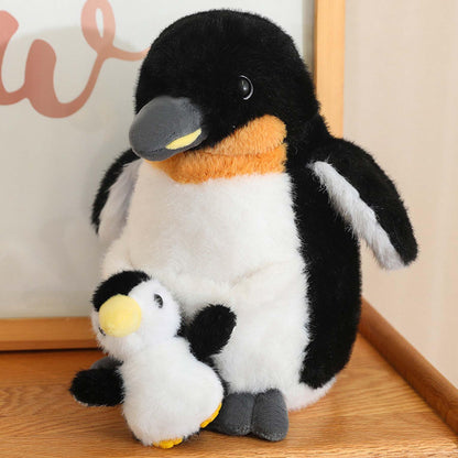 Ruzucoda Plush Mum Penguin with Baby Stuffed Toys Prentend Play Animals Dolls Gifts for Kids 10Inches