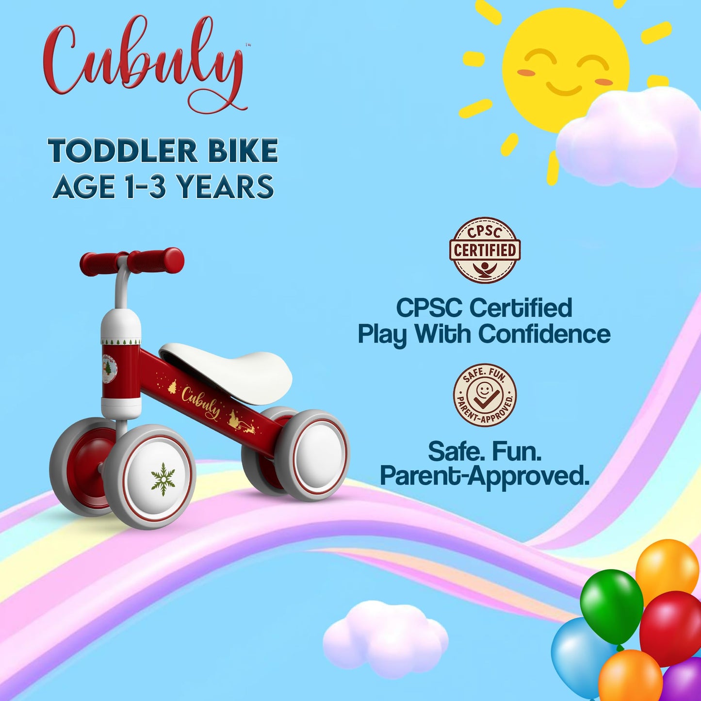 Cubuly Red Baby Balance Bike for 1-3 Year – First Birthday Boy Girl Gifts 12-36 Month Mini Bike|Colorful Lighting Wheels|Ride on Toys |Toddler Balance Bike 1-3 Indoor/Outdoor
