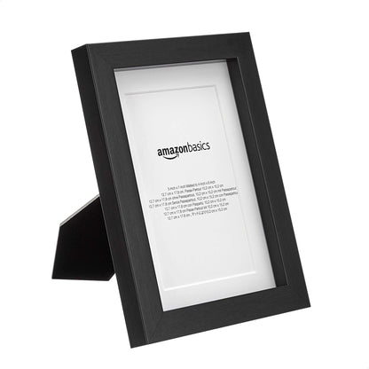 Amazon Basics Rectangular Picture Frame with Glass, 5" x 7", Wall Hanging or Tabletop Display, Mat for 4" x 6" Photo, Black, 2-Pack