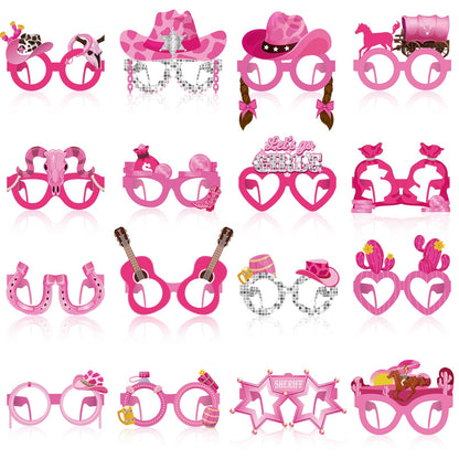 Herdear 32 Pcs Pink Cowgirl Paper Glasses Western Cowgirl Photo Booth Props Let's Go Disco Bachelorette Party Decorations Girls Eyeglasses for Wild West Cowboy Girls Birthday Party Favor Supplies