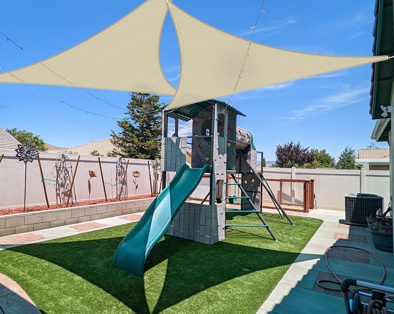 Coarbor 12'x12'x12' Sun Shade Sail Triangle Heavy Duty Fabric Cloth Screen for Patio Garden Yard Deck Pergola Canopy Water Permeable & UV Resistant (Beige)