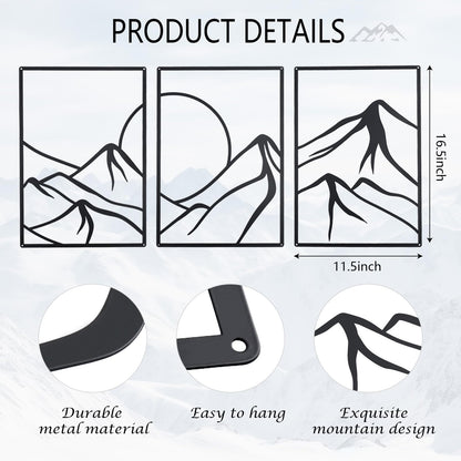 OYEFLY 3 Pcs Minimalist Metal Wall Art, Forest Line Drawing Wall Decor (Black)