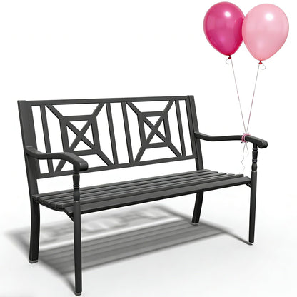 YLGJ&TIDY 50 Inches Garden Benches for Outdoor Patio Bench with Pattern Backrest Armrest Weatherproof Park Benches Metal Bench for Garden Park Porch Lawn Yard (BENCH05)