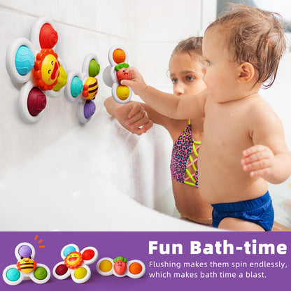 LiKee Strong Suction Cup Fidget Rotating Sensory Bath Toys for Baby Christmas Stocking Stuffers, Airplane Car Travel Table & Window Toys for Toddler Boys and Girls, 10+ Months