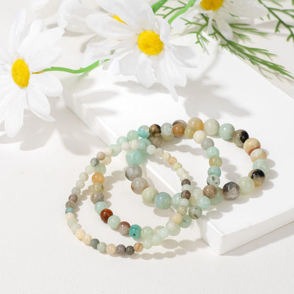 Bolinailo 3Pcs Natural Healing Crystal Bracelets for Women Men, 4mm 6mm 8mm Beaded Stretch Bracelet Set, Amazonite Natural Stone Gemstone Jewelry Gifts for Meditation, Reiki & Yoga