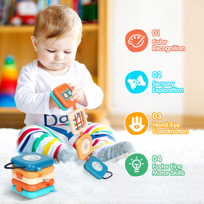 SOSUSHOE Busy Board for 1 Year Old, Travel Toys for Toddler 1-3 on Plane Car, Montessori Busy Board Busy Cube, Toys for 1 Year Old Boy Girl, Easter Basket Stuffers for Toddler