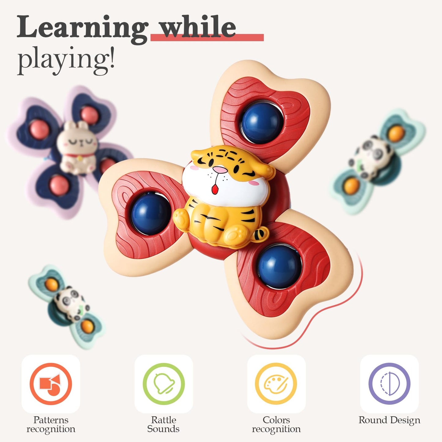 ALASOU 4 PCS Animal Car Toys and 3 PCS Suction Cup Rotating Toys for Infant and Toddlers