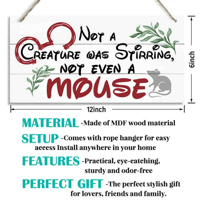 Christmas Door Sign Decor, Not a Creature was Stirring, not Even a Mouse, Winter Seasonal Christmas Wall Art Hanging Wooden Sign Merry Xmas Holiday Decorations for Home Outside Indoor