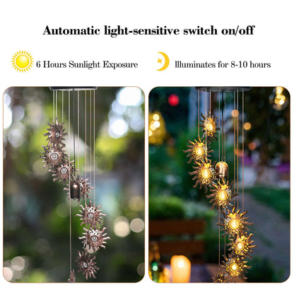 8 LED Solar Upgarde Sun Moon Star Wind Chimes Outdoor,Mom Gifts for Mothers Day Grandma Gift Sun Wind Chimes for Outside,Hanging Lights Warm LED,Outdoor Sun Decor,Gifts for Wife
