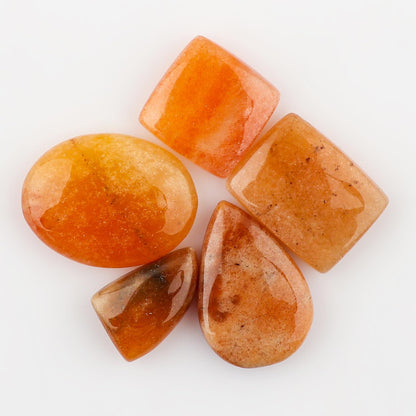 CRYSTALINES (5pcs) Natural Orange Aventurine Gemstones Cabochon, Wholesale Loose Polished Cabs, DIY-Healing Crystals, Jewelry Making, Wire Wrapping, Worry Stones Supplies, Gem Collection