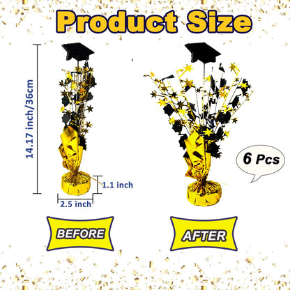 FUBININA 6 Pack 2026 Graduation Table Centerpiece Party Decoration Metallic Foil Spray Glitter Graduate Cap Decor Star Table Top for Graduation Parties Grad Ceremonies Party Favor, Black and Gold