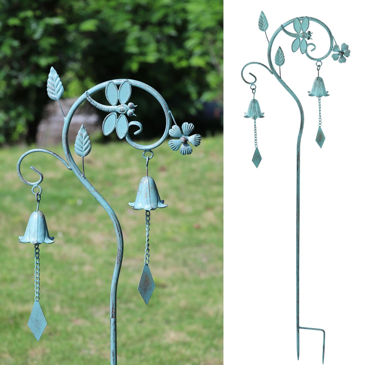Dragonfly Garden Decor for Outside,Metal Yard Decor with Bell,Yard Art,Decorative Garden Stake,for Outdoor Garden