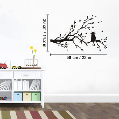 Lnrkai 14.2 x 22in Black Cat on Tree Branches Wall Decor Stickers Nursery Leaves, DIY Removable Wall Art Decal Mural Wallpaper Home Decoration for Living Room, Bedroom, Farmhouse, Bathroom Decor