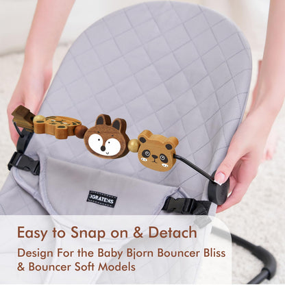 iGRATENS Baby Bjorn Bouncer Toy Bar - Toy Bar for Baby Bouncer Soft & Bliss, Easy to Attach and Remove, 360°Rotating Natural Wooden Toys, Exciting Design for Curious Babies, Safari Animals