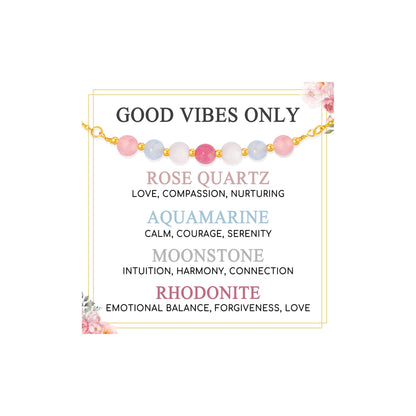 JoycuFF New Beginnings Gifts for Women, Good Vibes Only Moonstone Bracelet, Protection Positive Happiness Bracelets for Women