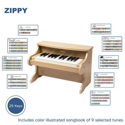 ZIPPY Kids Piano Keyboard, 25 Keys Digital Piano for Kids, Mini Music Educational Instrument Toy, Wood Toy for Toddlers Girls Boys (Oak)