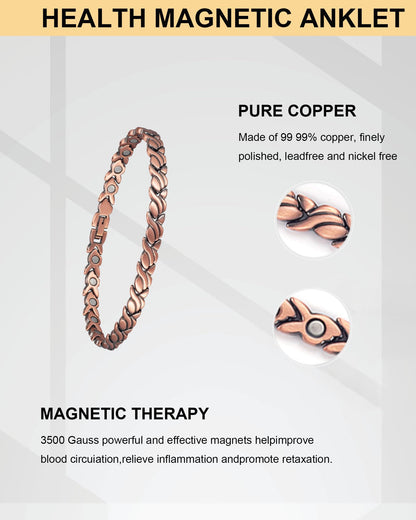 Copper Anklet for Women, 99.99% Pure Copper Jewelry with Magnets