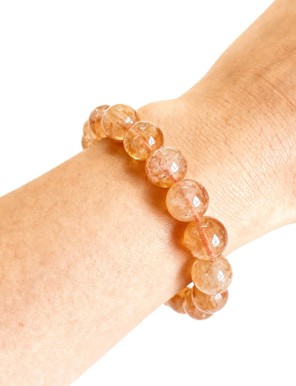 Silan's Yellow Phantom Quartz Bracelet for Women, Natural Crystal Stretch Elastic Adjustable Bracelet with Lucky Card, Gift for Her (11-12mm)