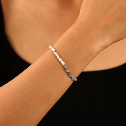 IPEPPY 925 Sterling Silver Pearl Bracelets for Women Gold Natural Moss Agate Green Gemstone Bead Crystal Healing Bracelet Yoga Meditation Chakra Emerald Stone Bracelet Jewelry Gifts for Mom (Gold)
