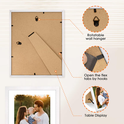 FIXSMITH 8x10 Picture Frame Set of 2, Photo Frame with HD Plexiglass, Display Pictures 5x7 with Mat or 8x10 Without Mat, White Picture Frames Collage for Tabletop or Wall Display
