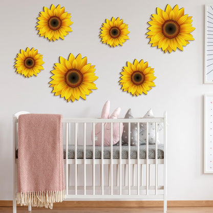 Thyle 6 Pcs Sunflower Wall Decor Wood Sunflower Wall Art Farmhouse Spring Flower Decorations Indoor Summer Wooden Hanging Sign for Kitchen Porch Home Decor