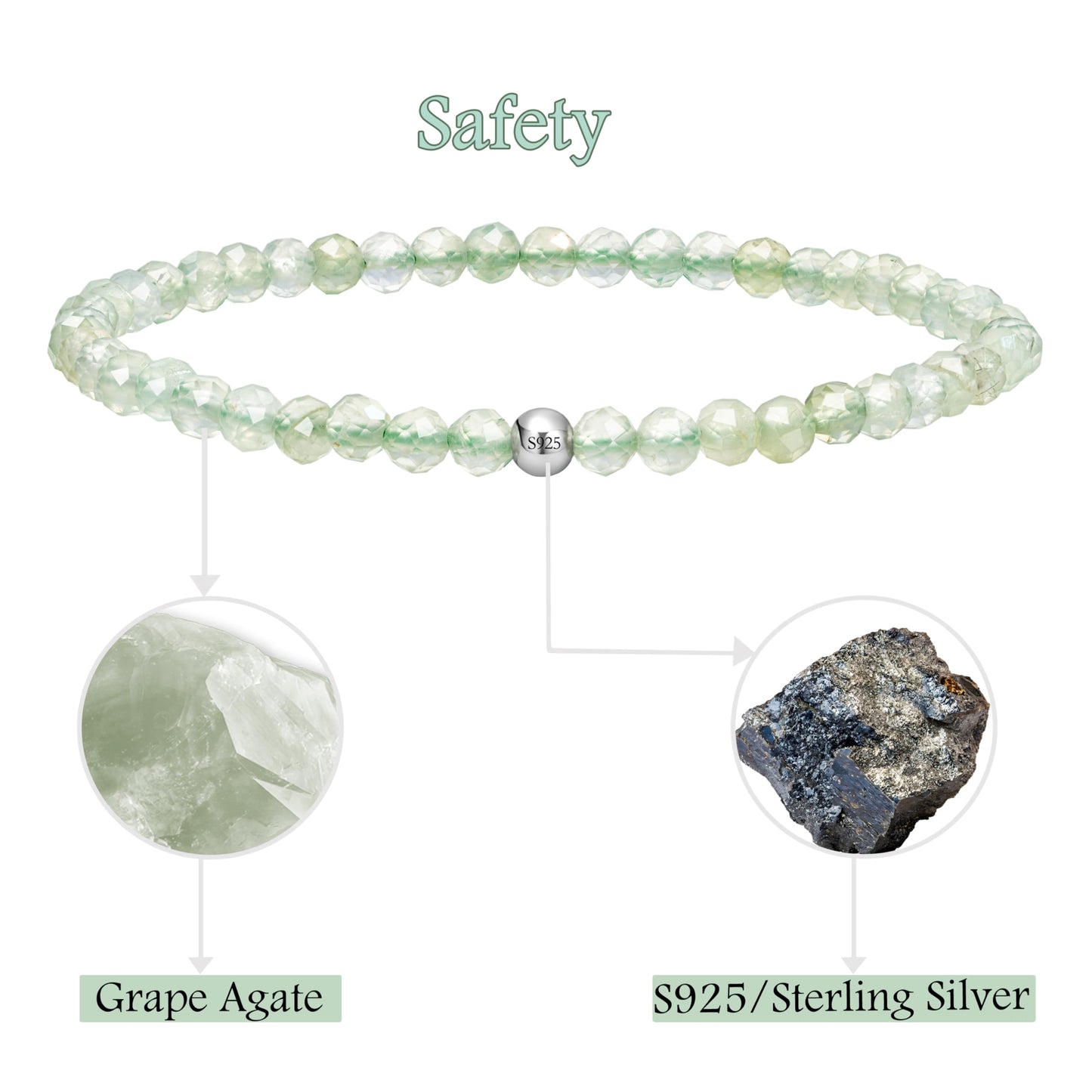 Farfume Grape Agate - Safety - Beaded Bracelets for Women,Handmade Natural Stone 4mm Beads 925 Sterling Silver Stretch Bracelets, Chakra Crystal Gemstone Jewelry Gifts for Mom
