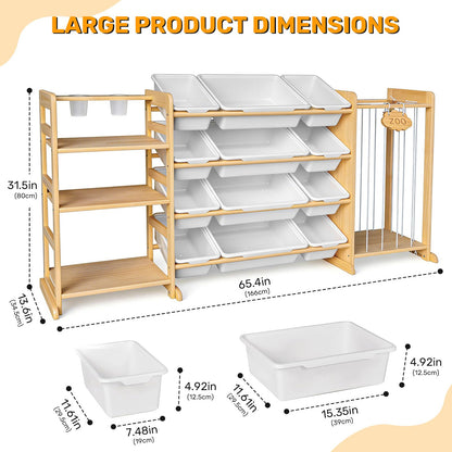 Yazzropt 65" Large Toy Storage Organizer with Bins Shelves & Stuffed Animal Storage for Kids Wood Toddler Playroom Organization with Bookshelf Toys Box Wooden Organizers for Kids Room Nursery Bedroom