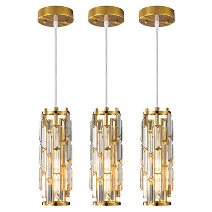 LMQNINE Pendant Lights Modern Gold Pendant Light Mini Crystal Chandelier Pendant Lighting for Kitchen Island Dinning Room Bedroom Kitchen Sink Lighting (Gold 3-Pack)