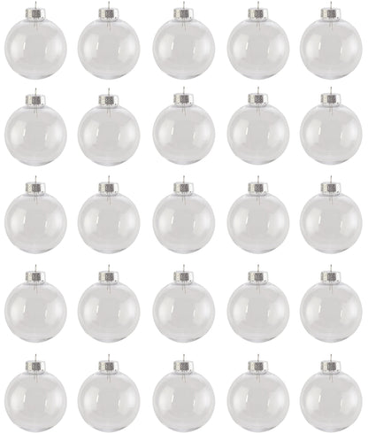 Creative Hobbies® - Bulk Value Pack of 25 pcs - 67mm (2-5/8 Inch) Round Clear Plastic Ball Ornaments - Great for Crafting DIY Christmas Ornaments