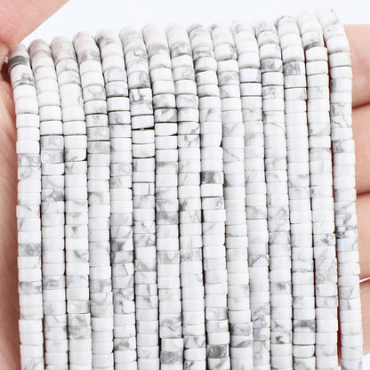 Natural White Howlite Heishi Spacer Beads Loose Semi Precious Flat Round Gemstone Disc Shape Stone for Beading Jewelry Making 4x2mm 15.5"