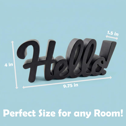 Hello Sign - Made in USA Modern Welcome Sign for Front Door Wreath & Entryway Shelf Decor - Bold Script Lettering for Home Accents & Tiered Tray Display, Matte Finish, 9.5 x 4 in"