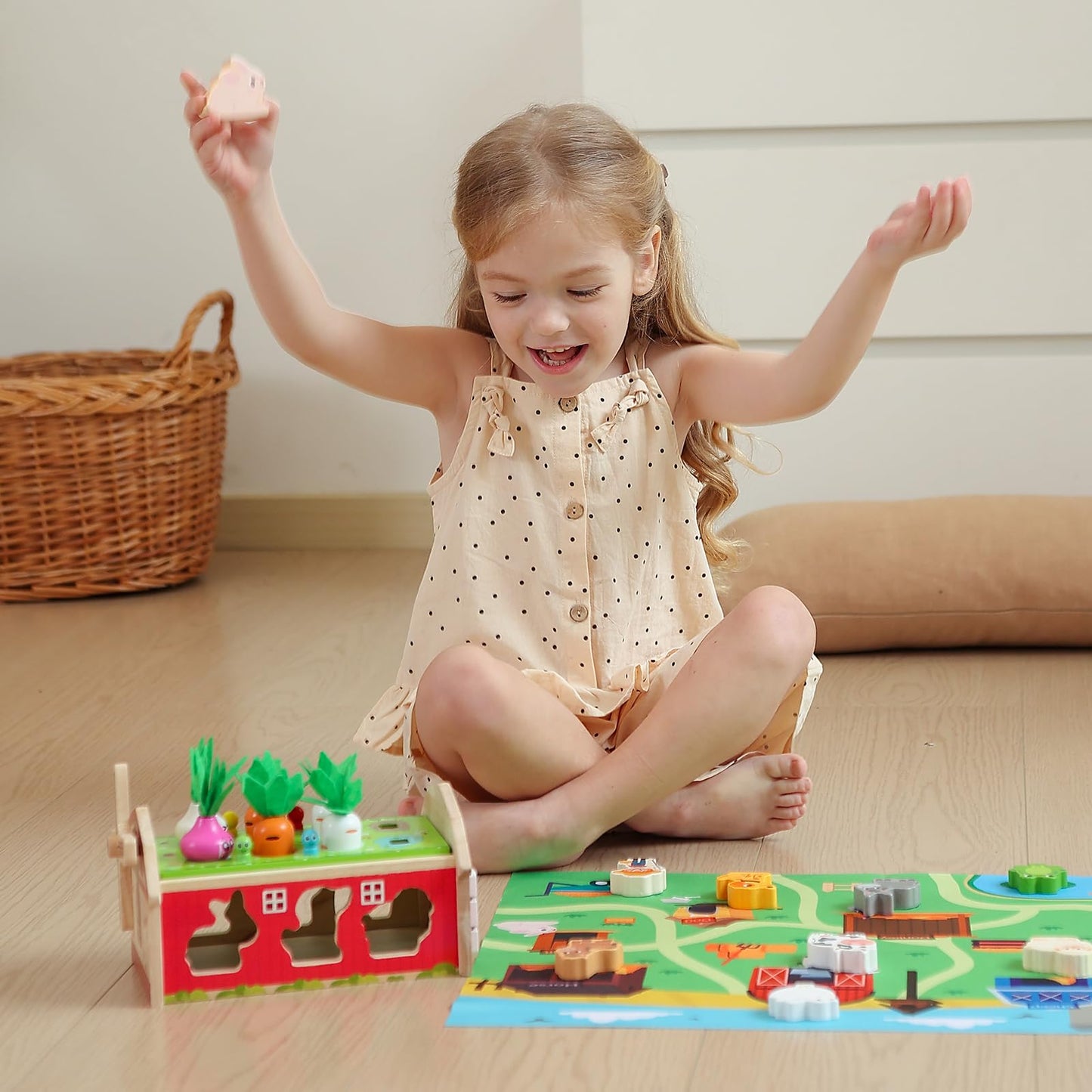 JAUNTY Montessori Toy for Toddlers 1 2 3 Years Old, Wooden Farm Shape Sorting Toy for Baby Boys Girls 1-3, Educational Learning Sensory Toy 1 Year Old Gift for 1st First Birthday