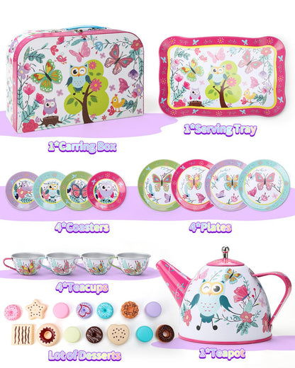 KONYXALU Updated Princess Tea Party Set for Little Girls & Boys - Toddler Tea Set with Dessert & Carrying Case- Immersive Tea Culture Discovery Set -Learn & Play Kids Tea Sets - Ultimate Gift Choice
