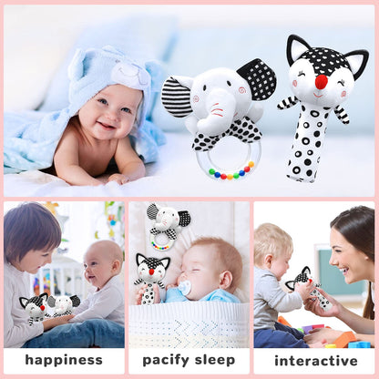 XIXILAND Baby Rattles 0-6 Months Black and White Baby Toys 0-3 Months & Car Seat Toys High Contrast Infant Toys, Newborn Sensory Infant Toys for 0-18 Months