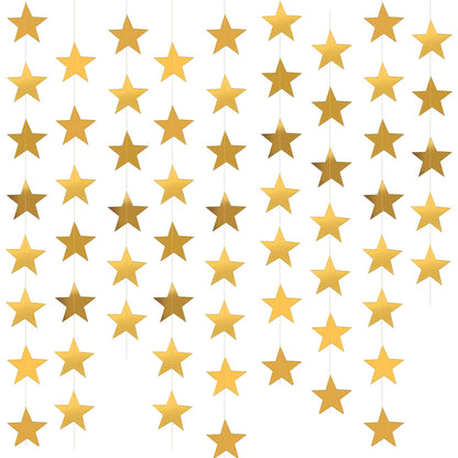 Yzurbu 130ft Gold Star Garland, 10 Strings Double Side Hanging Sparkly Paper Star Banner Decorations for Birthday Wedding Bachelor Baby Shower Christmas Bachelorette Party