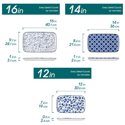 vancasso Porcelain Serving Platters Set of 3, Serving Trays for Party, Serving Dishes for Entertaining, Ceramic Trays for Serving Food, 16"/14"/12" Inch, Series SELENE
