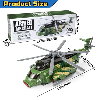 Hymaz Helicopter Toy for Kids 3-5 4-7, Army Military Plane Toy with Lights and Music, 360° Rotating, Bump and Go Airplane Toys for Boys Girls Toddlers Indoor Play Birthday Easter Gifts