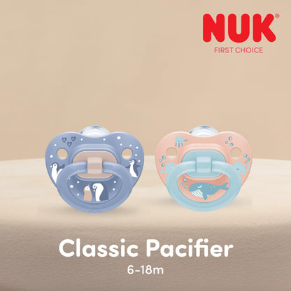 NUK First Choice Classic Orthodontic Pacifier, 6-18 Months Baby Pacifier, Purple & Blue, Baby Must Haves, 5-Pack