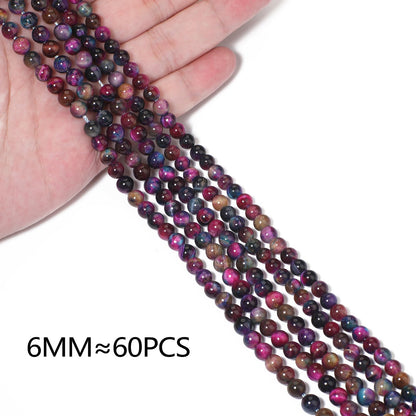 Yochus Natural Tiger Eye Beads, 60Pcs 6MM Milky Way Reddish Blue Color Enhance Round Loose Stone Bulk, DIY Charm Smooth Gemstone Beads for Jewelry Making