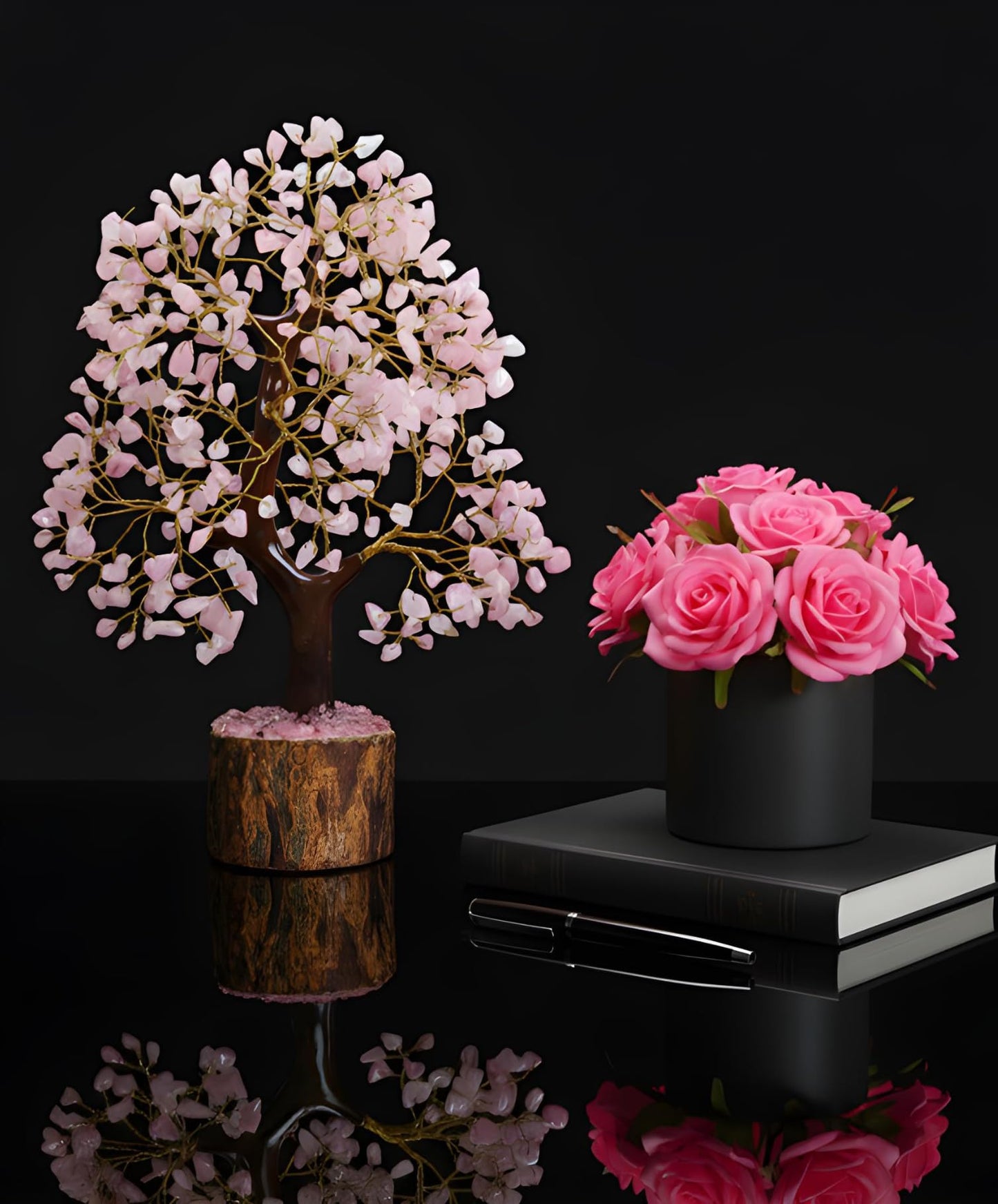 BOMBAY CRYSTALS EXPORT Rose Quartz Crystal Tree of Life – Handmade Healing Gemstone Money Tree for Positive Energy, Good Luck & Prosperity | Home & Office Decor | Gift for Women & Mom