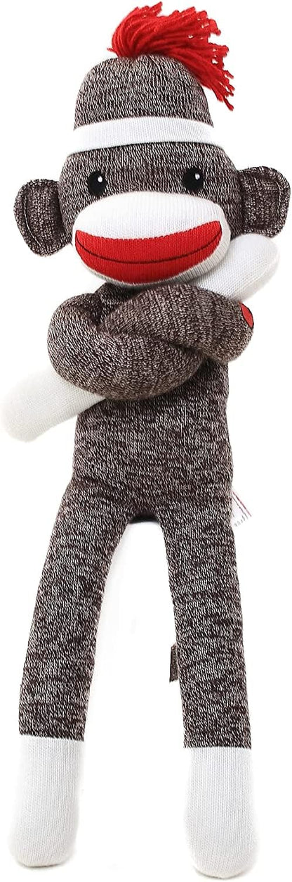 Made By Aliens Adorable Sock Monkey, The Original Traditional Hand Knitted Stuffed Animal Toy Gift-for Kids, Babies, Teens, Girls and Boys Baby Doll Present Puppet (20" Brown)