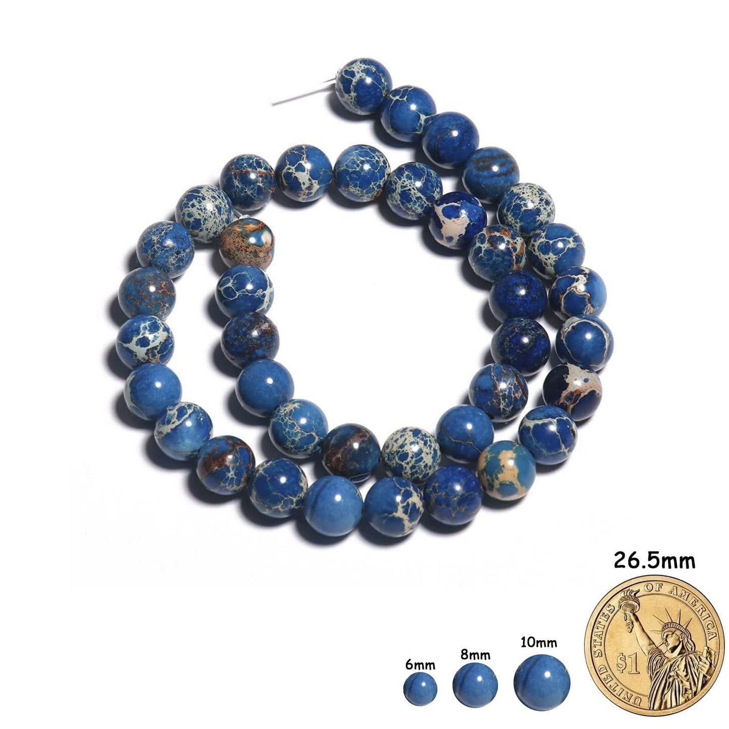 Yochus 45pcs Blue Sea Sediment Beads，8mm Healing Power Natural Stone Round Loose Beads for Jewelry Making Earring Necklace DIY Crafts