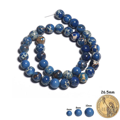 Yochus 60pcs Blue Sea Sediment Beads，6mm Healing Power Natural Stone Round Loose Beads for Jewelry Making Earring Necklace DIY Crafts